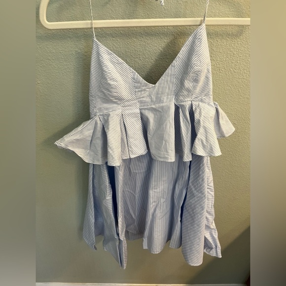 Zara poplin tiered dress - blue and white stripes halter dress NWT size xs - Picture 3 of 6